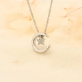Elegant star and moon crescent pendant necklace with sparkling stones on silver chain - Silver (W6 Silver)