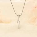 Elegant 925 silver minimalist necklace featuring a double bar pendant with pavé diamonds - Parallel Bar Style (W12)