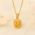 Golden necklace with a square yellow cushion-cut crystal pendant surrounded by white zircon - Yellow Sugar Cube Style (W10)