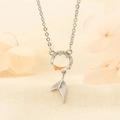 Elegante 925 Sterlingsilber Meerjungfrauenschwanz Kette mit Kristallperle und Blumendetail - Meerjungfrau Schwanz Mondstein Stil (W25)