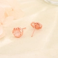 S925 silver rose gold Ruyi lock earrings with pink opal stones in vintage floral style - Auspicious Cloud Ruyi Lock Pink Cat's Eye / Rose Gold