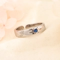 S925 silver adjustable open ring featuring blue star gem and bear patterns - Blue Stone Style (B25) / Blue