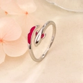 Adjustable koi fish open ring with red enamel details on textured fabric background - Koi Fish Style with Red Fins (B33)