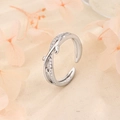 Elegant 925 silver vine branch open ring with sparkling cubic zirconia on fabric background - Vine Sprout Style (B31)