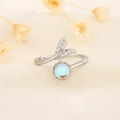 Elegant fishtail moonstone open ring with pavé crystals in polished silver finish - Fish Tail Moonstone Style (B39)