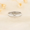 Minimalist adjustable silver ring with white enamel and X symbol for couples - White Small (B41)