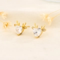 Exquisite golden heart-shaped reindeer antler earrings with white zircon on linen - Gold (C174)