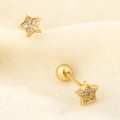 Minimalist gold star stud earrings with pave crystals and secure screw-back closures - Gold (C184 Gold)