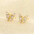 Exquisite gold-plated butterfly stud earrings with sparkling pavé-set zircon crystals - Gold