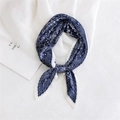 Blue and white paisley pleated silk scarf tied in an elegant bow tie style - Pleated Double Flower Paisley Navy