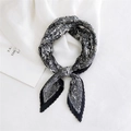 Elegant pleated black and white silk neck scarf with vintage cashew pattern for women - Pleated Double Flower Paisley Black
