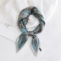 Pleated floral square scarf in light grey blue with elegant pastoral flower patterns - Pleated Fresh Flowers Green Base