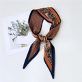 Pleated skinny twilly scarf with orange and navy paisley patterns and polka dots - Pleated Paisley Navy Edge