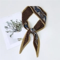 Brown pleated long scarf with blue paisley pattern and elegant silk-like texture - Pleated Paisley Yellow Edge