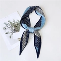 Blue and white plaid pleated silk twilly scarf with elegant double-layer wrinkle texture - Pleated Colorblock H Blue