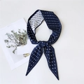 Pleated navy blue silk scarf with white polka dots for versatile styling and hair accessory - Pleated Polka Dot Navy
