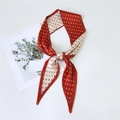 Pleated skinny scarf with red and white polka dot pattern on wooden background - Pleated Polka Dot Orange