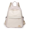 Sac à dos chic en cuir PU beige avec texture tissée et bretelles réglables - Blanc Cassé