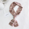 Lungo foulard in seta rosa cipria con stampa a margherite bianche e bordi a righe - 2 Margherita Rosa