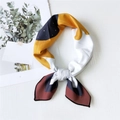 Silk square scarf featuring colorful yellow and blue patchwork with polka dot pattern - 1 Fifteen-petal Daisy White