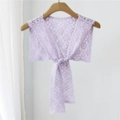 Lavender lace floral shawl with delicate hollow embroidery and wavy hem for sun protection - Purple