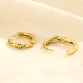 18K gold Mobius hoop earrings with twisted rope texture and sparkling white zircon stones - Gold Color (HL-87)