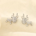 Orecchini a perno a forma di renna in argento con zirconi luccicanti da donna - Oro Bianco