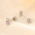 Süße S925 Silber Bär Ohrstecker mit rosa Zirkonia und Schraubverschluss - Silber (Weißgold beschichtet)