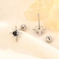 Star-shaped 925 silver stud earrings with black gemstone and secure screw back closure - Black Zirconia