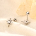 Sparkling silver star-shaped stud earrings with clear zircon and screw back closure - Clear Zirconia Style