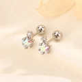 Polished silver star earrings with iridescent gradient zircon and screw ball back studs - One Pair (C206)