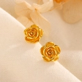 French vintage gold rose earrings with textured layered petals and a matte finish - Gold Rose Stud Earrings