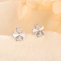 Elegant S925 sterling silver four-leaf clover stud earrings with sparkling cubic zirconia - Four Leaf Clover Zirconia Stud Style (C213)