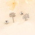Elegant S925 sterling silver four-leaf clover screw back earrings with crystal accents - Four Leaf Clover Zirconia Screw Ball Style (C214)