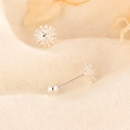 Boucles d'oreilles pissenlit en argent avec fermoir à vis et design sphérique radieux - Grande Taille (C216) / Argenté