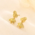 Exquisite golden koi fish stud earrings with detailed scales and flowing fins - Koi Style (C218)