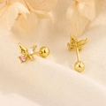 S925 silver hollow butterfly studs with pink zircon and screw-back closure in gold - Gold