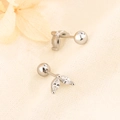 Leaf-shaped silver stud earrings with marquise cubic zirconia and screw-back ball closures - Platinum Silver (C242-Platinum Silver)