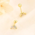 Golden leaf cartilage stud earrings with marquise cubic zirconia and screw ball backs - Gold (C242-Gold)