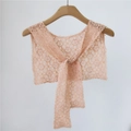 Pale orange floral lace shawl collar with delicate crochet patterns and front tie design - Orange