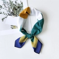 Elegant geometric printed silk neckerchief in green and yellow with black polka dots - 3 Fifteen-petal Daisy Green