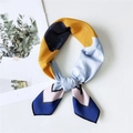 Polka dot and geometric silk neck scarf with yellow and blue color block design - 4 Fifteen-petal Daisy Blue
