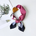 Floral square silk scarf with burgundy and yellow daisy print design on white surface - 6 Double Daisy Rose Red