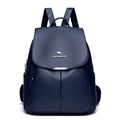 Navy blue faux leather backpack with litchi texture and silver kangaroo logo - Dark Blue