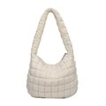 Borsa a tracolla trapuntata bianca con motivo a rombi e morbida texture puffy - Bianco Sporco