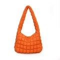 Quilted cloud shoulder bag in bright orange puff texture with a soft hobo silhouette - Orange
