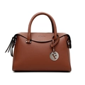 Sac à main marron en cuir à motif litchi avec détails argentés et lettrage chic - Sac Unique / Marron