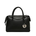 Sac à main Boston en cuir grainé noir avec poignées rondes et pendentif lettre 'F' - Sac Unique / Noir