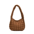 Caramel brown quilted cloud tote bag in waterproof nylon with thick shoulder strap - Brown