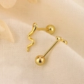 Minimalist gold snake stud earrings with small zircon stone and ball screw backs - Gold